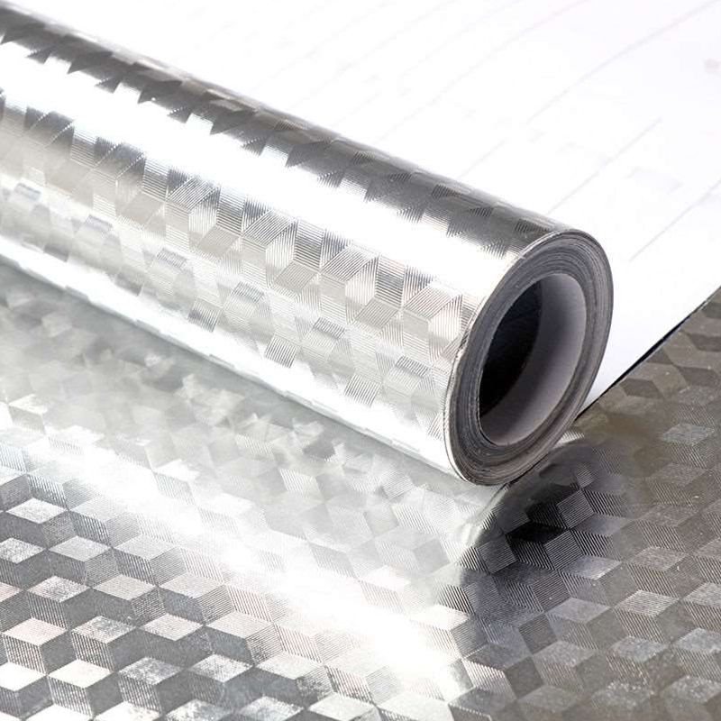 Kitchen Wall Aluminum Foil Anti-fouling High-temperature Wallpaperr,Size:60cmx5m Style:Cube