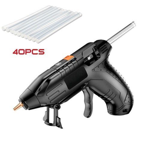 40W Hot Melt Glue Gun+Glue Sticks(10/40pcs) Set Cordless Rechargeable Hot Glue Applicator Home Improvement Craft Kit DIY Tools