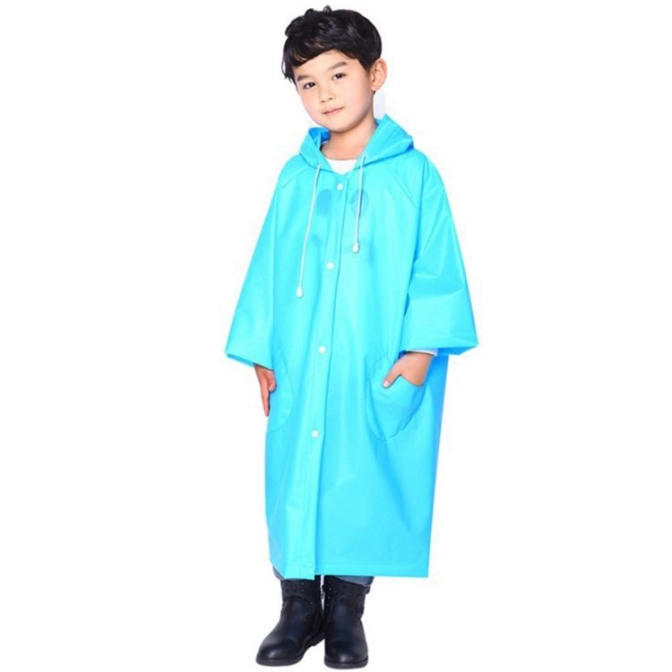 Fashion Children Lightweight EVA Transparent Frosted Raincoat Big Hat With Pocket Size: XL(Blue)