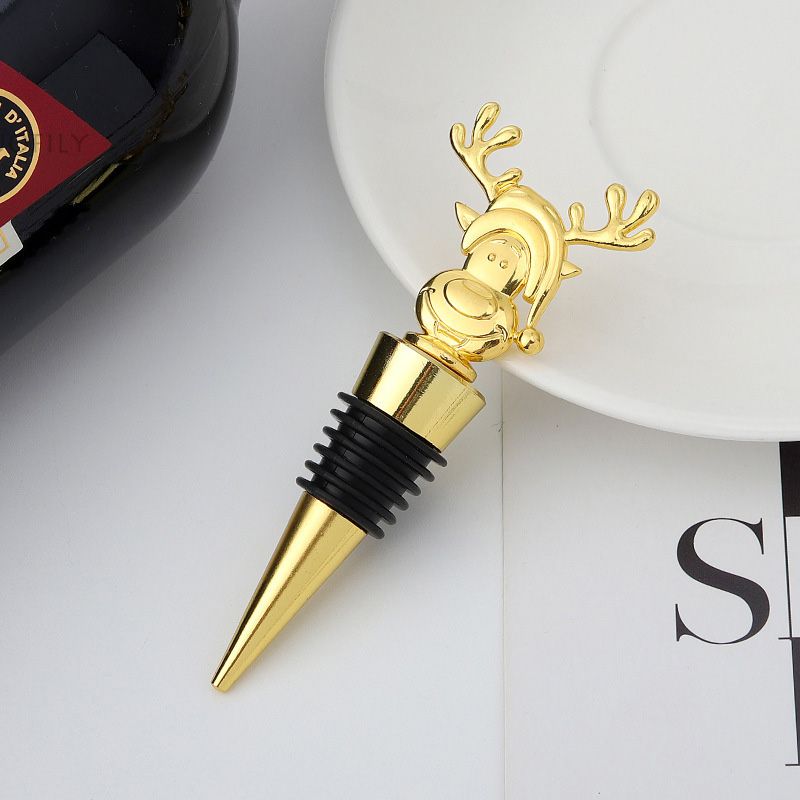 Christmas Wine Bottle Stopper Santa Claus Man Christmas Elk Gold Bottle Stopper Sealer Wine Bar Accessories Gift