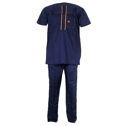 Men's Traditional Attire with Gold Design - Blue