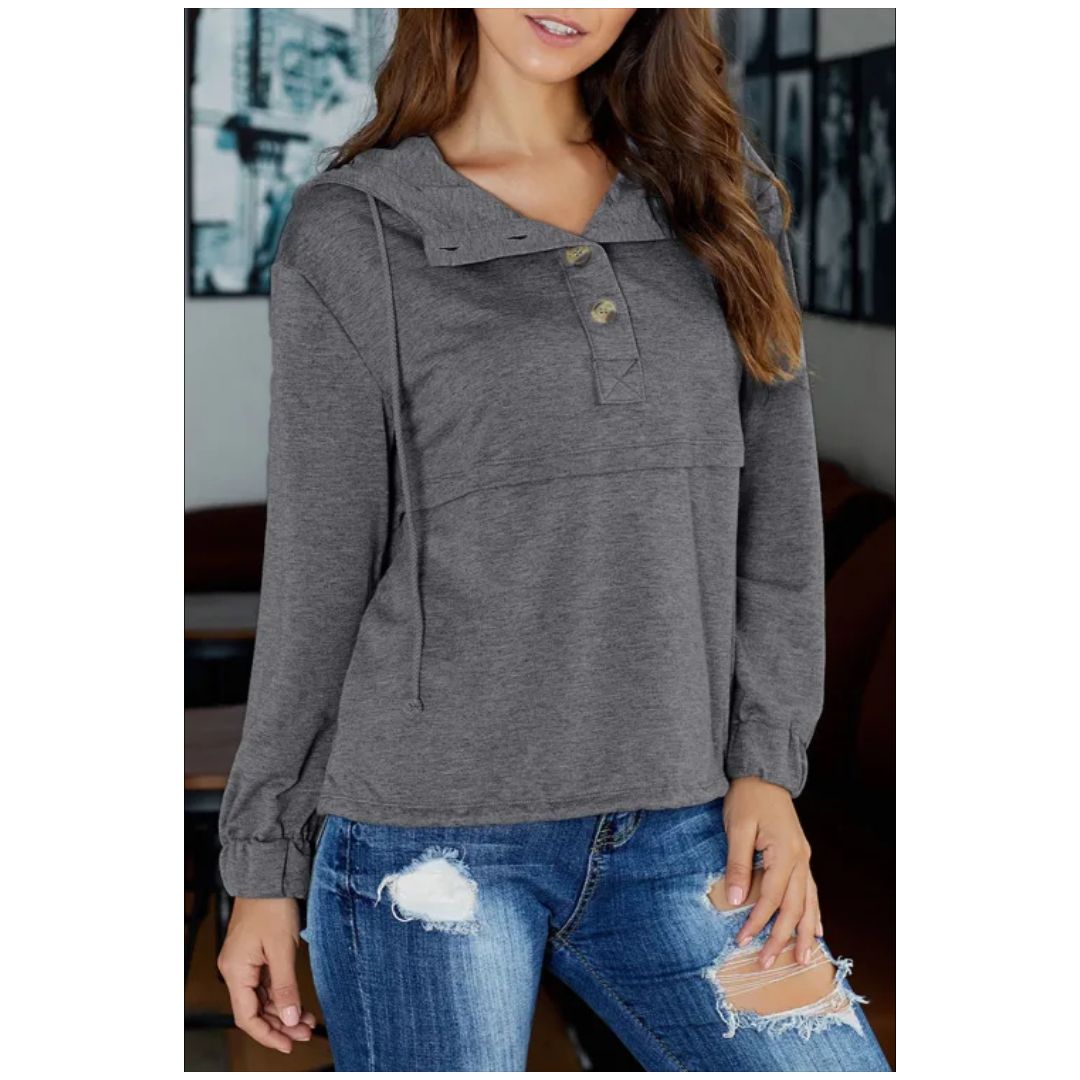 Mfed Gray Buttons Collar Drawstring Hoodie