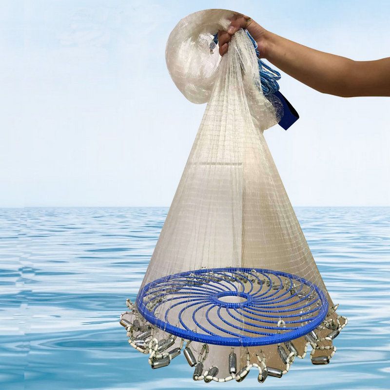 Upgraded 3M-7.2M Fishing Net High Strength Line Steel Sinkers Cast Net American Style Small Mesh Hand-Throw Network Fishing Tool