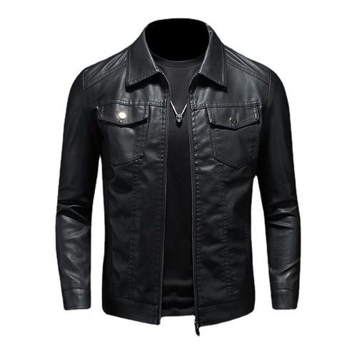 Quality Men's Faux Leather Plain Jacket - Black