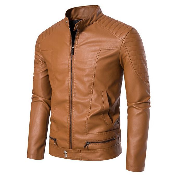 Men's Jacket Faux Leather Casual Plain Jacket - Black