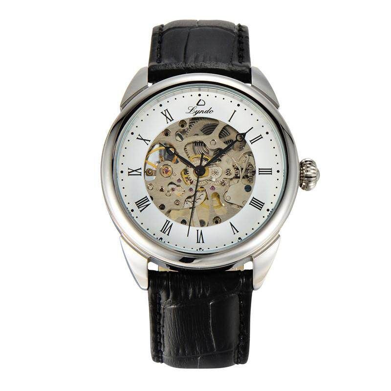 LYNDO Mechanical Watch Self-winding Leather Watch Band Fashion Classic Casual Men Watch Silver Silver (silver)