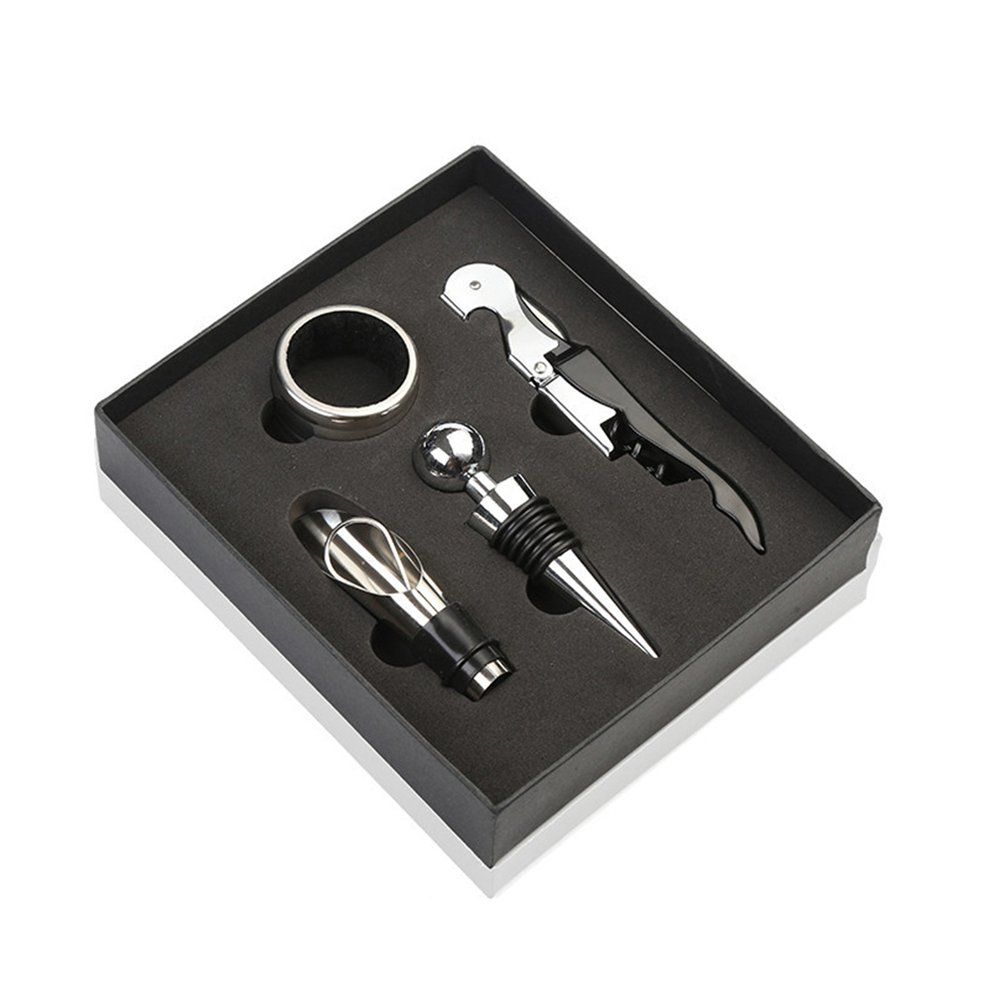 4p S/set Beer Wine Bottle Opener Wine Sto Er  Orks Rew Remover Pourer Wine Bottle  Drop    Ring Pra Ti Al Gift-silver+black