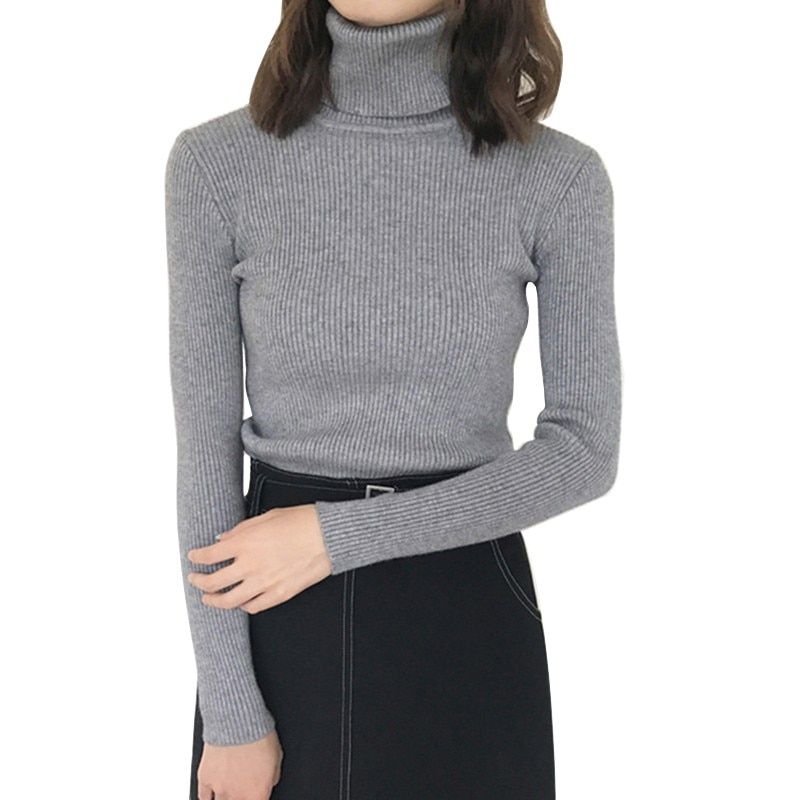 Women Autumn Sweaters Slim Soft Long Sleeve Turtleneck Knit  Pullover Tops Ladies Sexy Stretch Fashion Wild Sweater(#KA1429H)