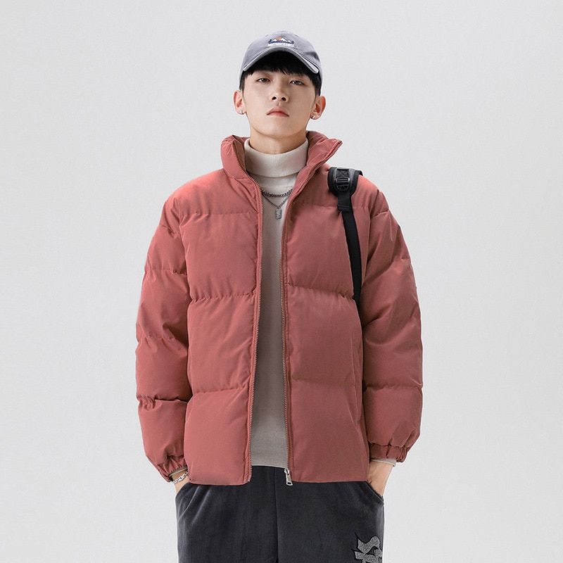 Men's Winter Down Jacket Casual Solid Color Stand-up Collar Zipper Warmth
