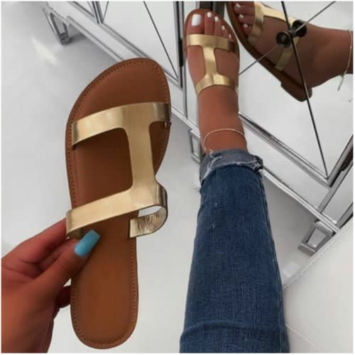 Women's H Flat Slippers - Gold