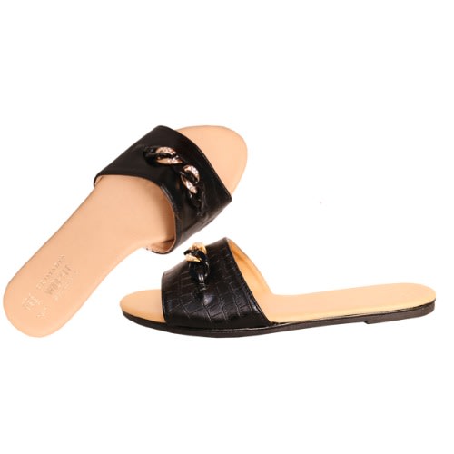 Widefit Chain Sliders Slippers - Black