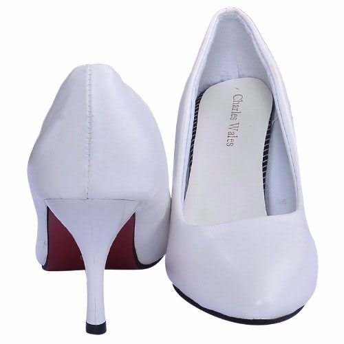 Ladies Leather Mid Heel Court Shoe - White