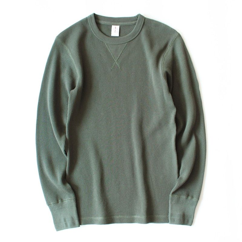 315g Heavy Jumper American Retro Khaki Waffle Knit Jersey-Army Green