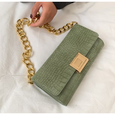 Retro Chain Crocodile Shoulder Bag - Green