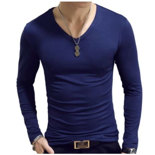 Long Sleeve Slim Fit Tees - Blue