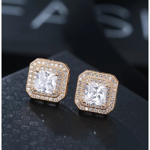 Cubic Zirconia Iced Out Cystal Stud Earrings - Gold