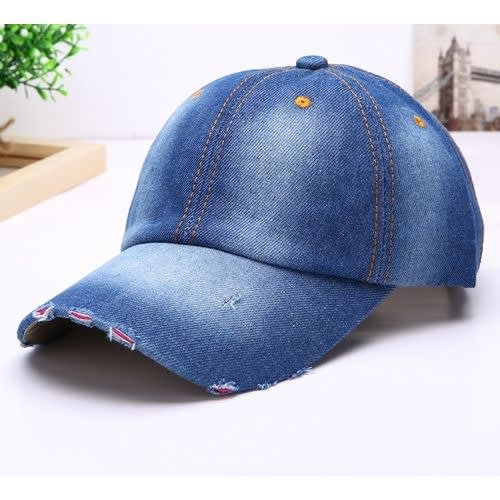 Ripped Jeans Baseball Face Cap Hat- Blue