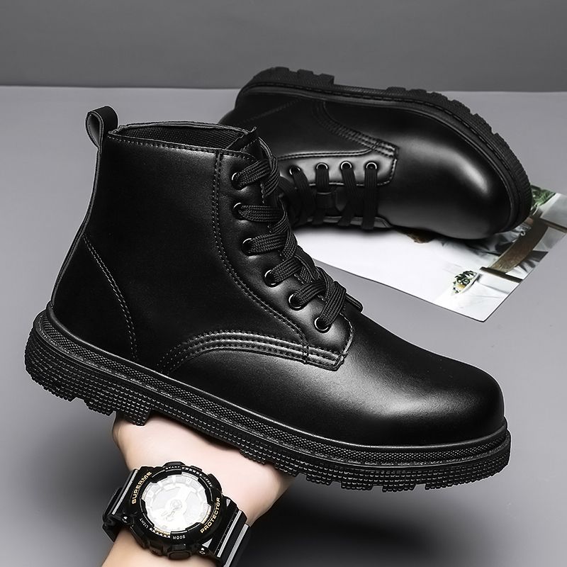 Winter Men Boots Waterproof Leather Shoes EUR Size 39-46 High Top Fashion Chukka Boots High Quality Motorcycle Ankle Boots Outdoor Work Casual Shoes Lace Up Non-slip Trend Western Boots Black