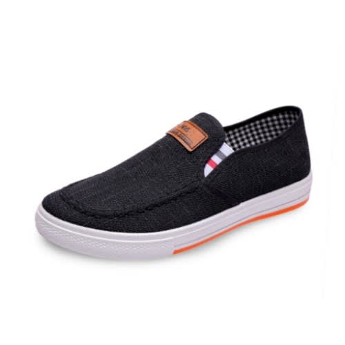 Side Band Jean Fabric Slip-on Sneakers- Black