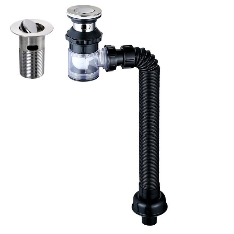 Washbasin Water Pipe C Black Flap No Basket With Overflow