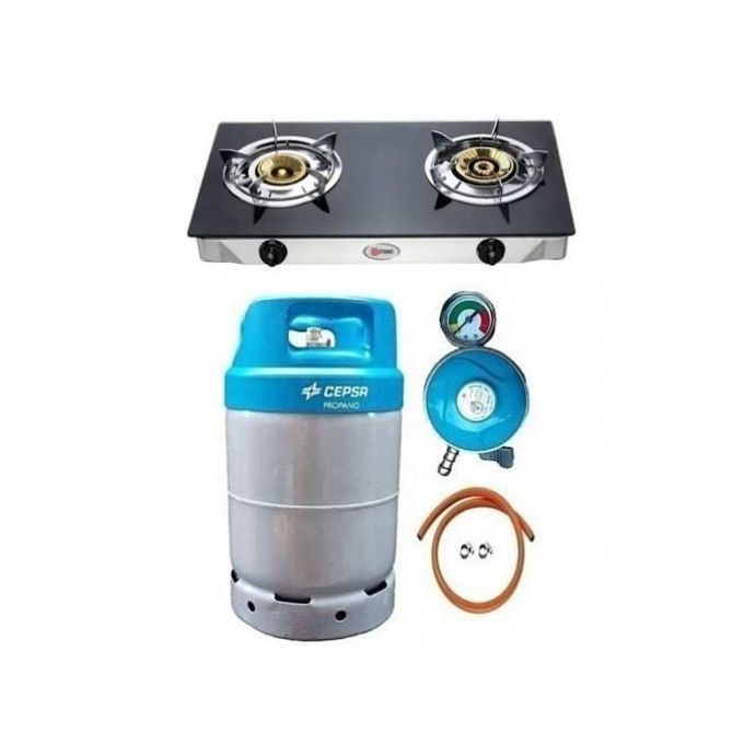 12.5kg Cylinder+Glass Top Gas Cooker+Regulator+Hose