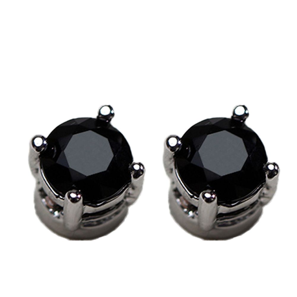 Men Women Rhinestone Inlaid Magnetic Ear Stud Earrings-Black