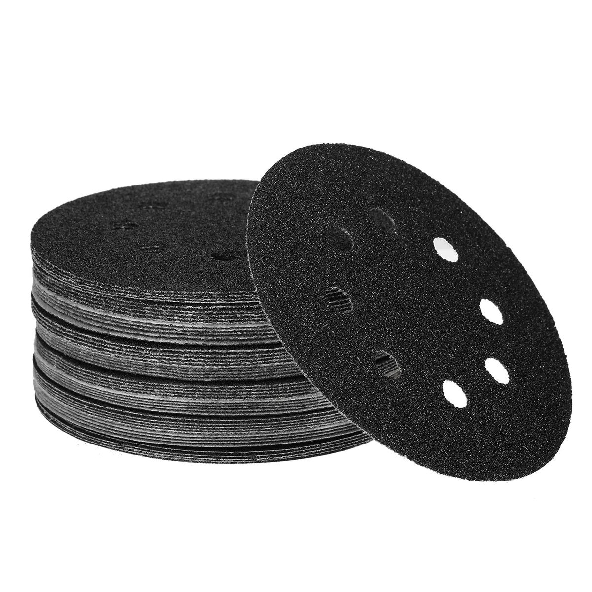 50Pcs Sanding Discs 5-inch 125mm 8-Hole 240/180/120/80/60 Sandpaper for Random Track Sanding Machines Made of Silicon Carbide Material Black Water-Based Sandpaper