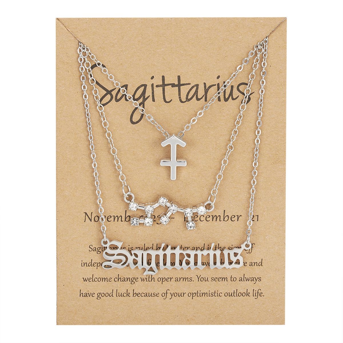 Zodiac Symbol Starry Sky Pendant Necklace Sagittarius Silver