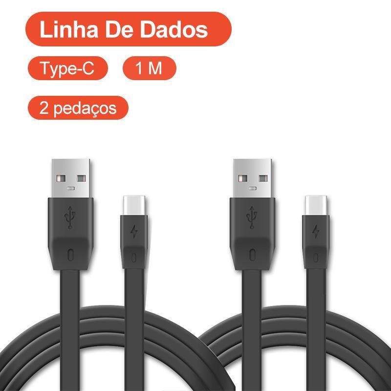 2pcs 1 M Black TPE Noodle like USB Cable 3A Fast Charging, Suitable for Android Typec Mobile Phone