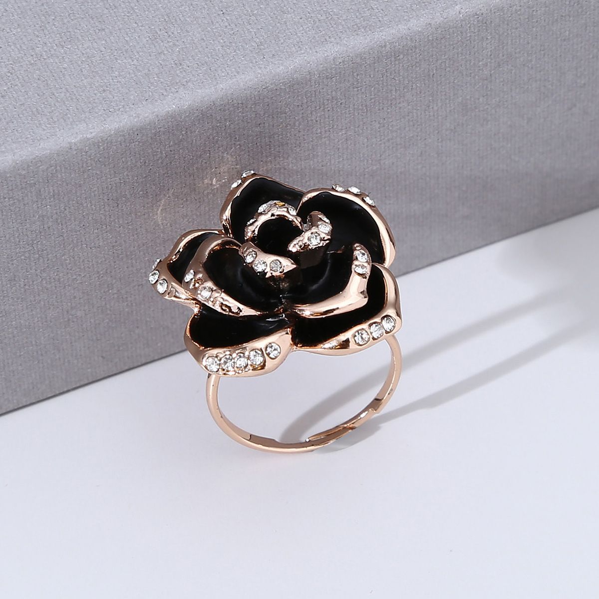 Black Rose Ring Women Alloy Open Adjustable Zircon Rings For Girls