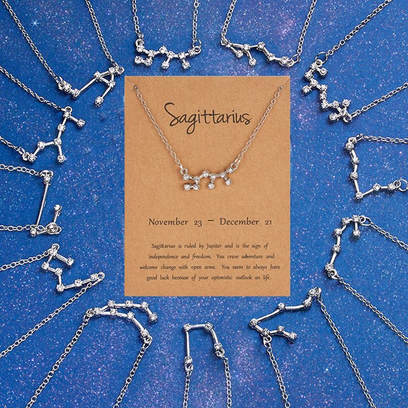 Twelve Constellations, Star Sky, Diamond Necklace, Silver Aquarius