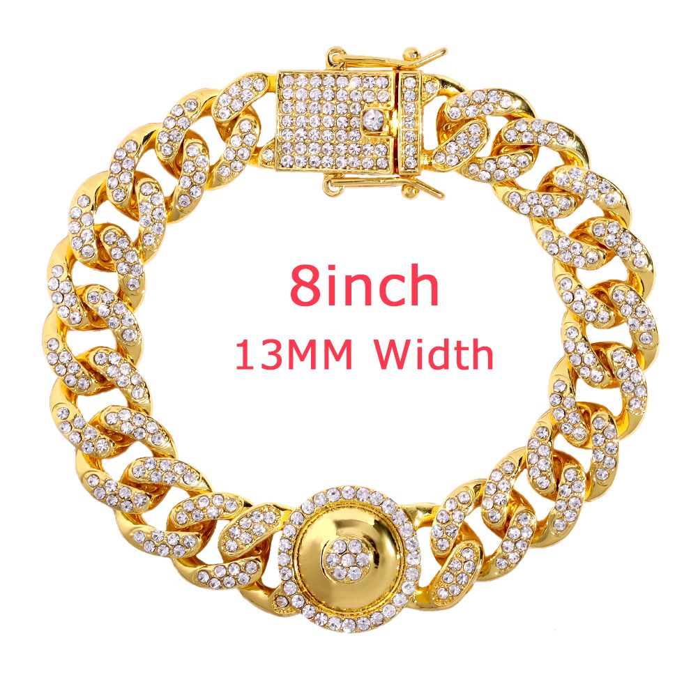 Shiny Cuban  Chain Lets For Women Men Gold Silver Color Rhinestone
