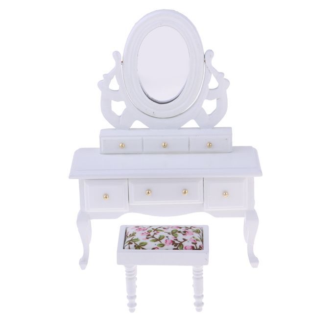 Wooden Miniature Dressing Table With Mirror Stool Furniture For White
