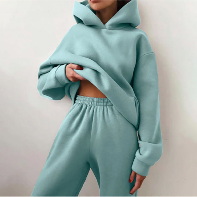 Winter Elegant Solid Color Tracksuit Hoodies Oversize Pullover Sweatshirt Pants