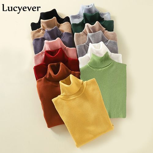 Lucyever Turtleneck Women Pullover Sweater Winter Jumper Knitted Basic Top Fashion Autumn Long Sleeve Korean Ladies Clothes 2019(#Black)