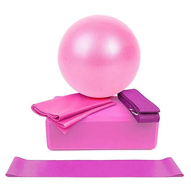 5pcs Yoga Starter Kits For Beginner Yoga Blocks Bands Pink