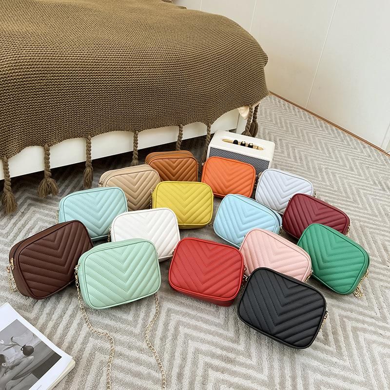 Women's  2023 New V-pattern Embroidery Chain Cross Body Small Square  Casual Mobile  Small