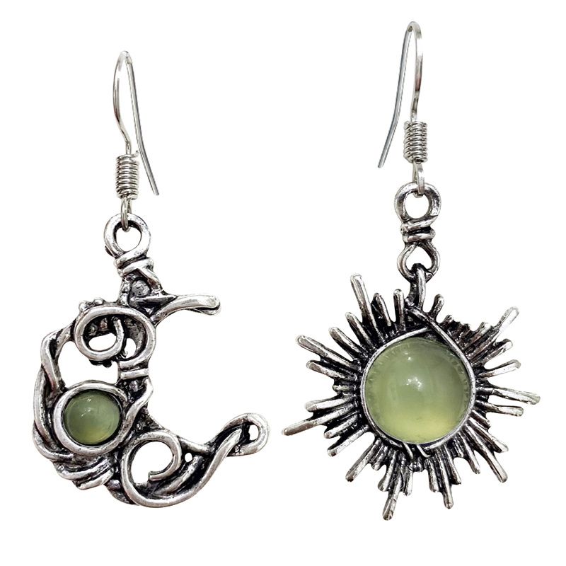 Bohemia Sun And Moon Earrings Silver Color Round Crystal Drop Earrings