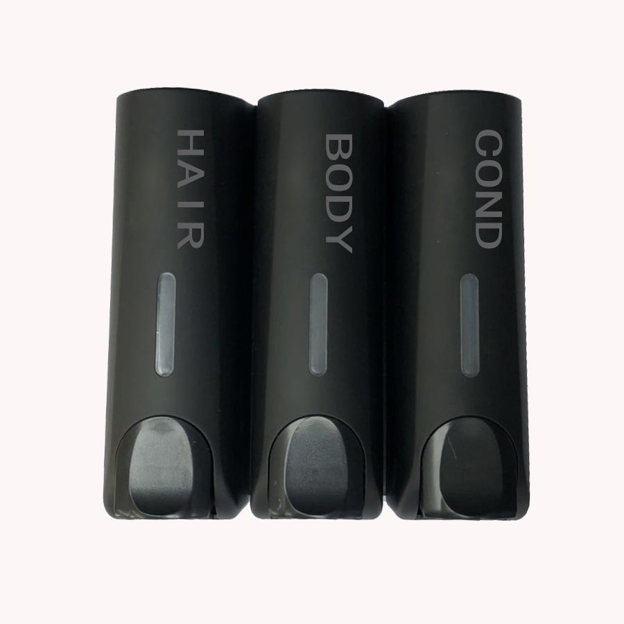 Plastic Wall Mount Soap Dispenser Pump Black Bathroom Shower Shampoo Liquid Dispenser Set Hotel Mall Kitchen Soap Bottle 350ml