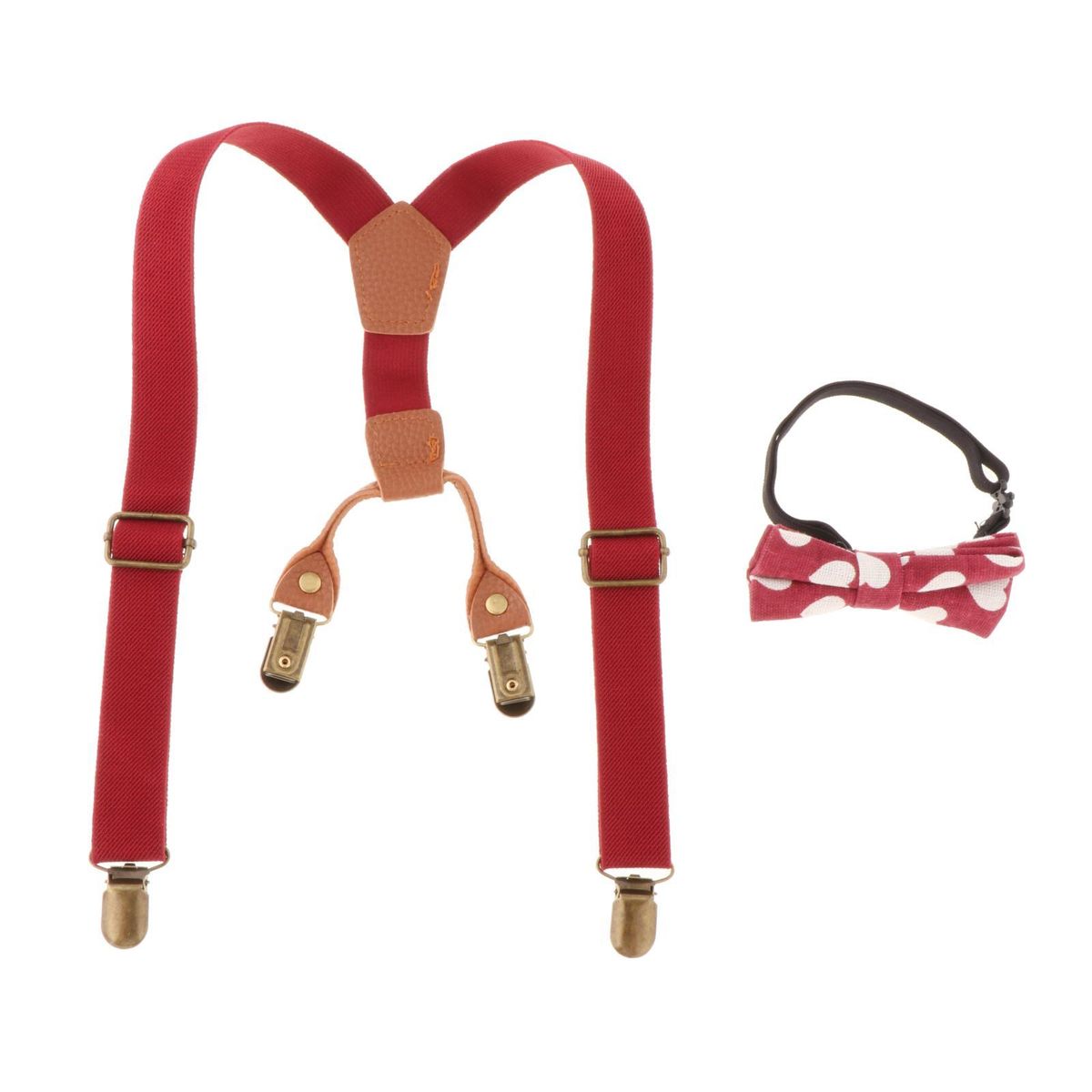 Kids Suspenders & Bowtie Set Metal  Shaped  For Boys Red