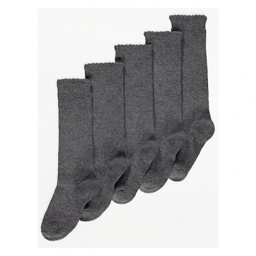 Grey Heart Knee High Socks Pack Of 5