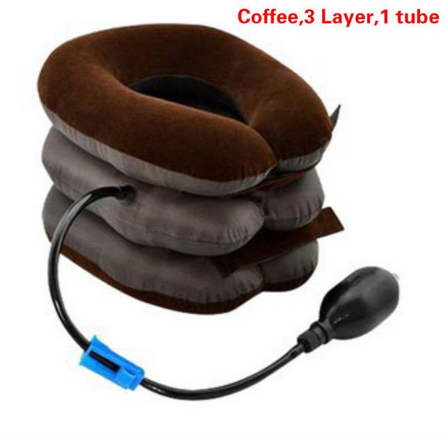 Cervical Neck Traction Medical Correction Device Cervical Support Posture Corrector Neck Stretcher Relaxation Inflatable Collar(#Coffee 1 Tube)