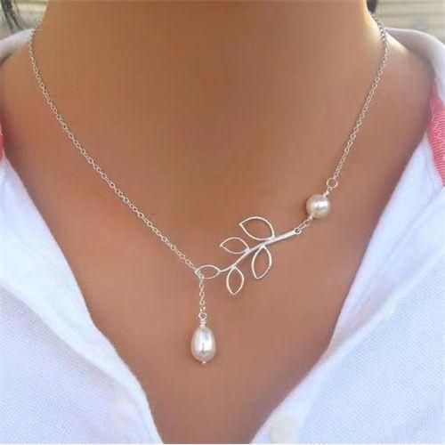 Leaf Pearl Water Drop Necklace