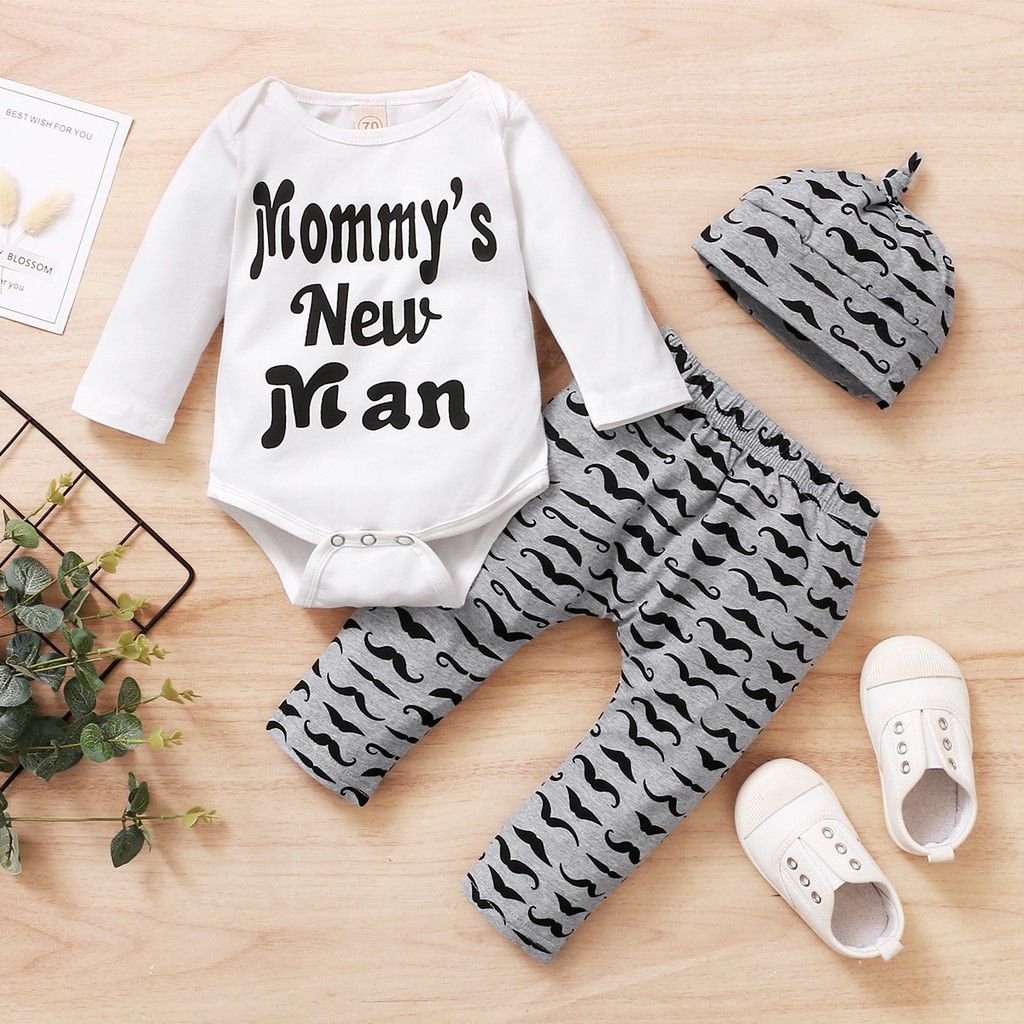 Mommy's New Man Baby Boys Long Sleeves Moustache Design Clothes Set