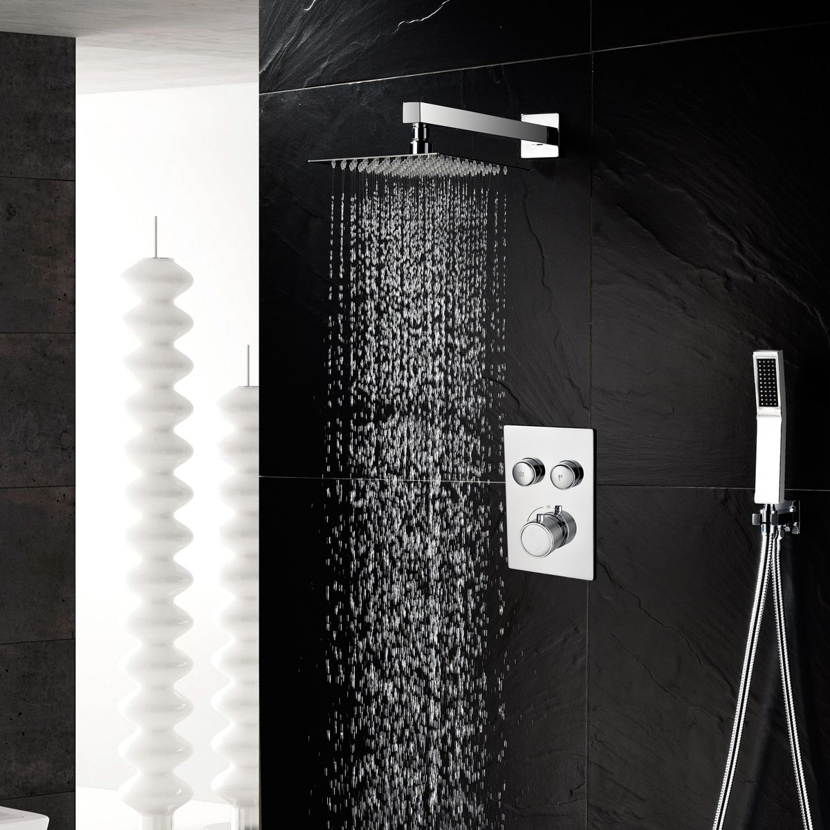 Thermostatic Shower System Wall Mounted Rain Mixer Shower Combo Set With Rough-In Valve Body And Trim, BC314C