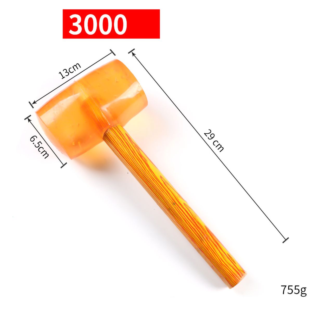 Rubber Hammer Transparent Wooden Handle Mounted Mallet For