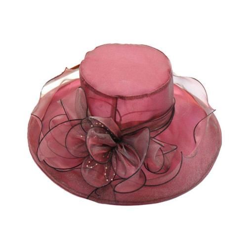 （Wine Red）70% Women's Hat Hot Sell Floral Organza Wide Brim Church Kentucky Derby Fascinator La RA