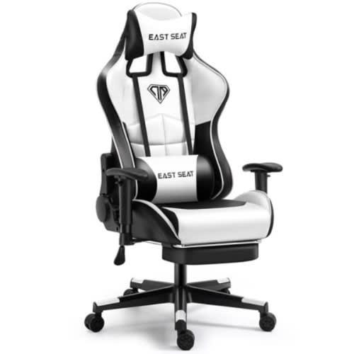 Gaming Chair With Footrest - White