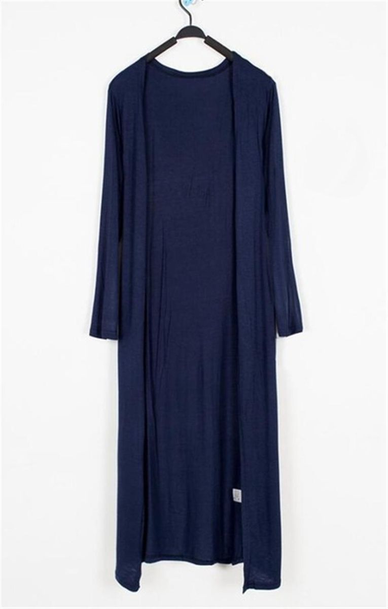 Korean Women Modal Long Cardigan Ladies Solid Color Shawl Female-Navy Blue