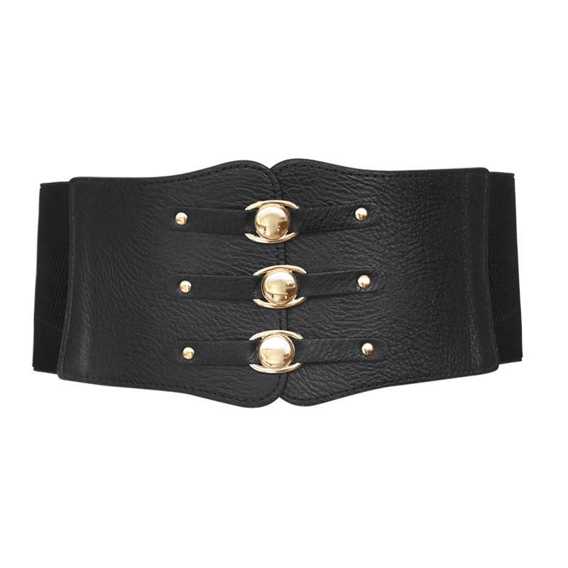 Fashion women's stretch black wide waist closure women's skirt with elastic belt decoration